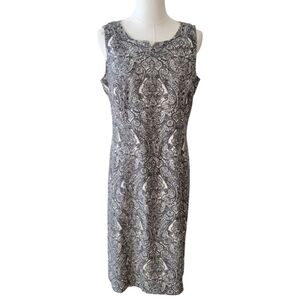 Talbots Black & Cream Sleeveless Tapestry Sheath Dress Size 10